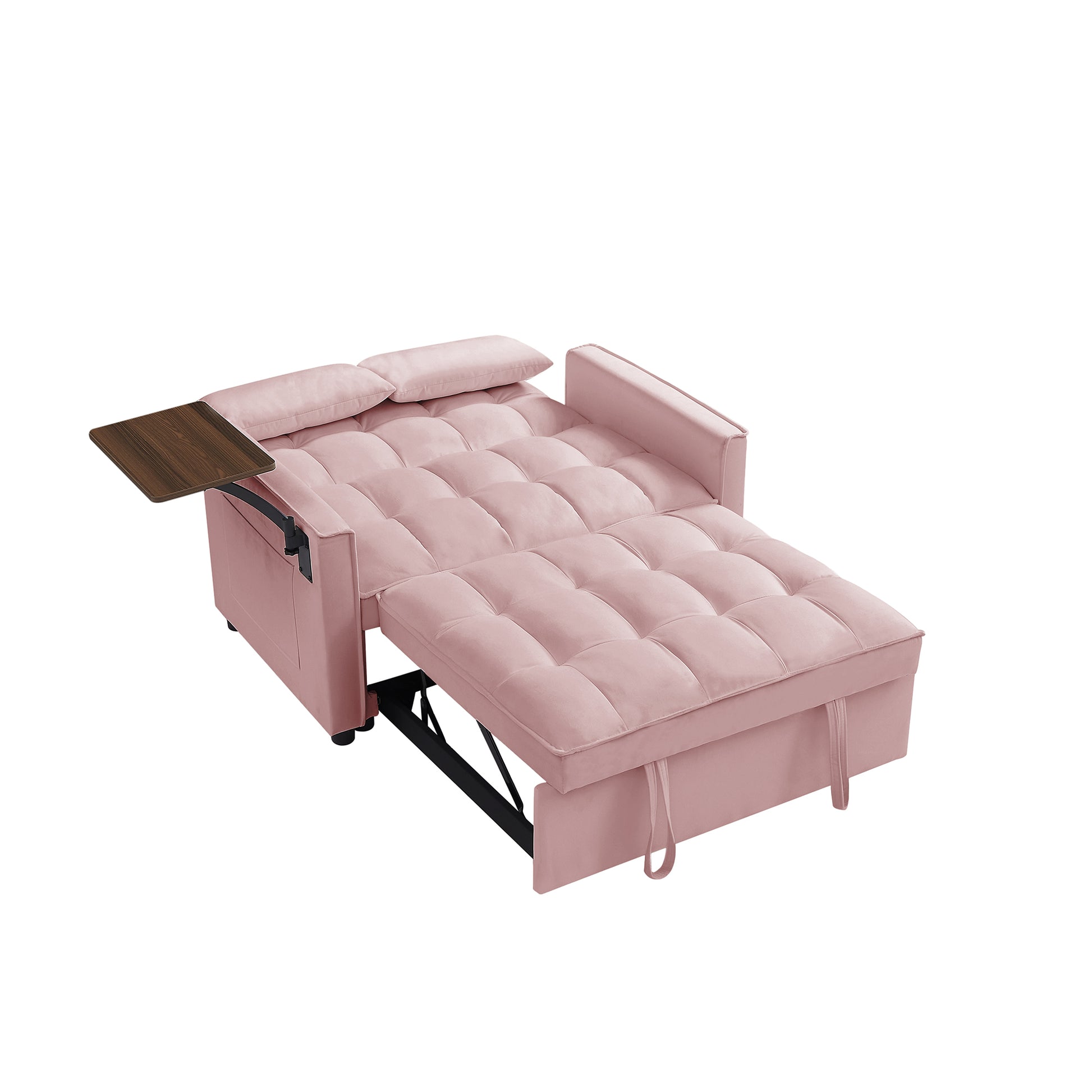 Pink Velvet Loveseat Sofa Bed Pink Wood Tufted Back Square Arms Foam Velvet 2 Seat