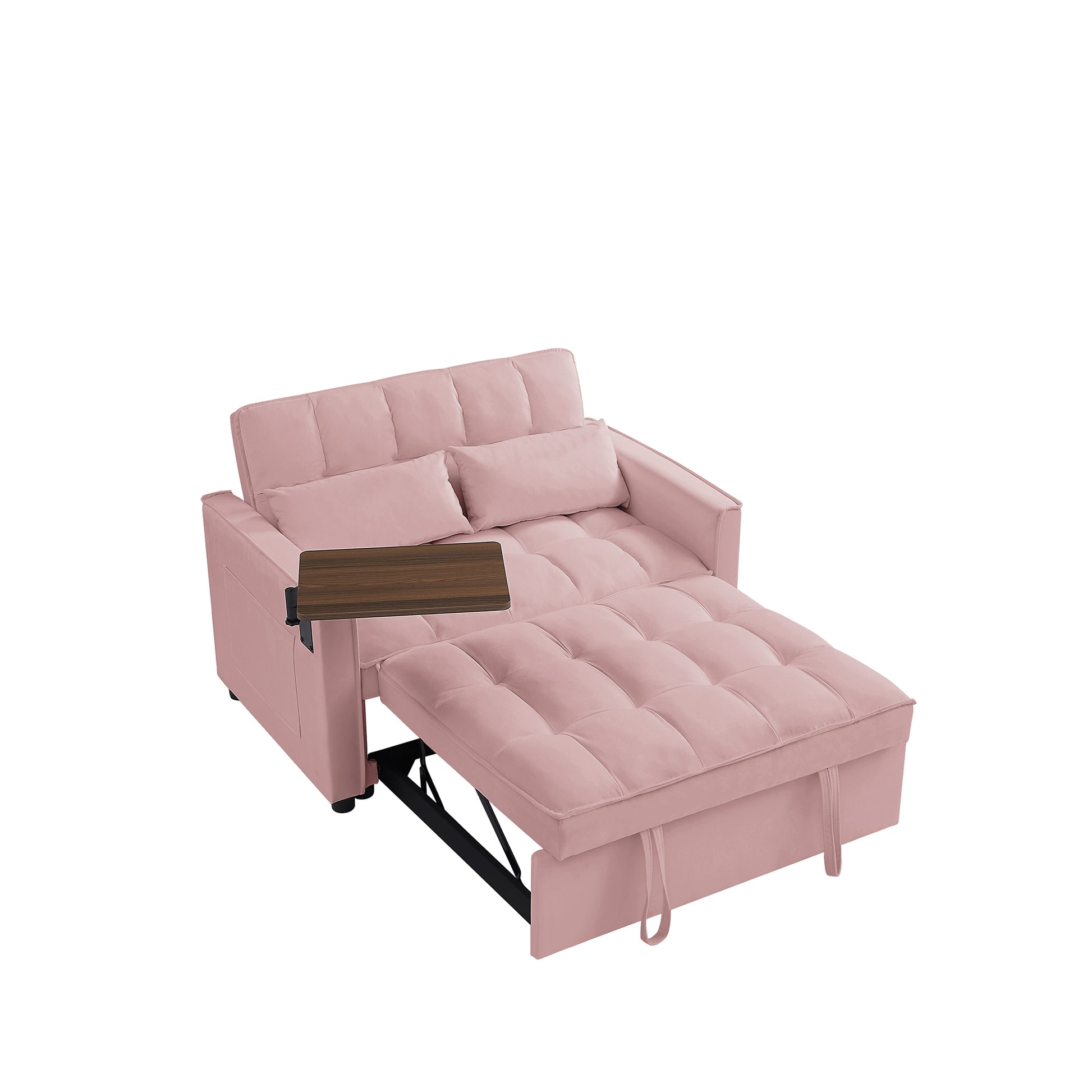 Pink Velvet Loveseat Sofa Bed Pink Wood Tufted Back Square Arms Foam Velvet 2 Seat
