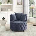 Velvet Upholstered Swivel Chair For Living Room, With Button Tufted Design And Movable Wheels, Including 3 Pillows, Grey Grey Foam