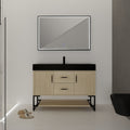 48 Inch Bathroom Vanity Freestanding Design With Black Resin Sink Plain Light Oak Bathroom American Traditional Plywood