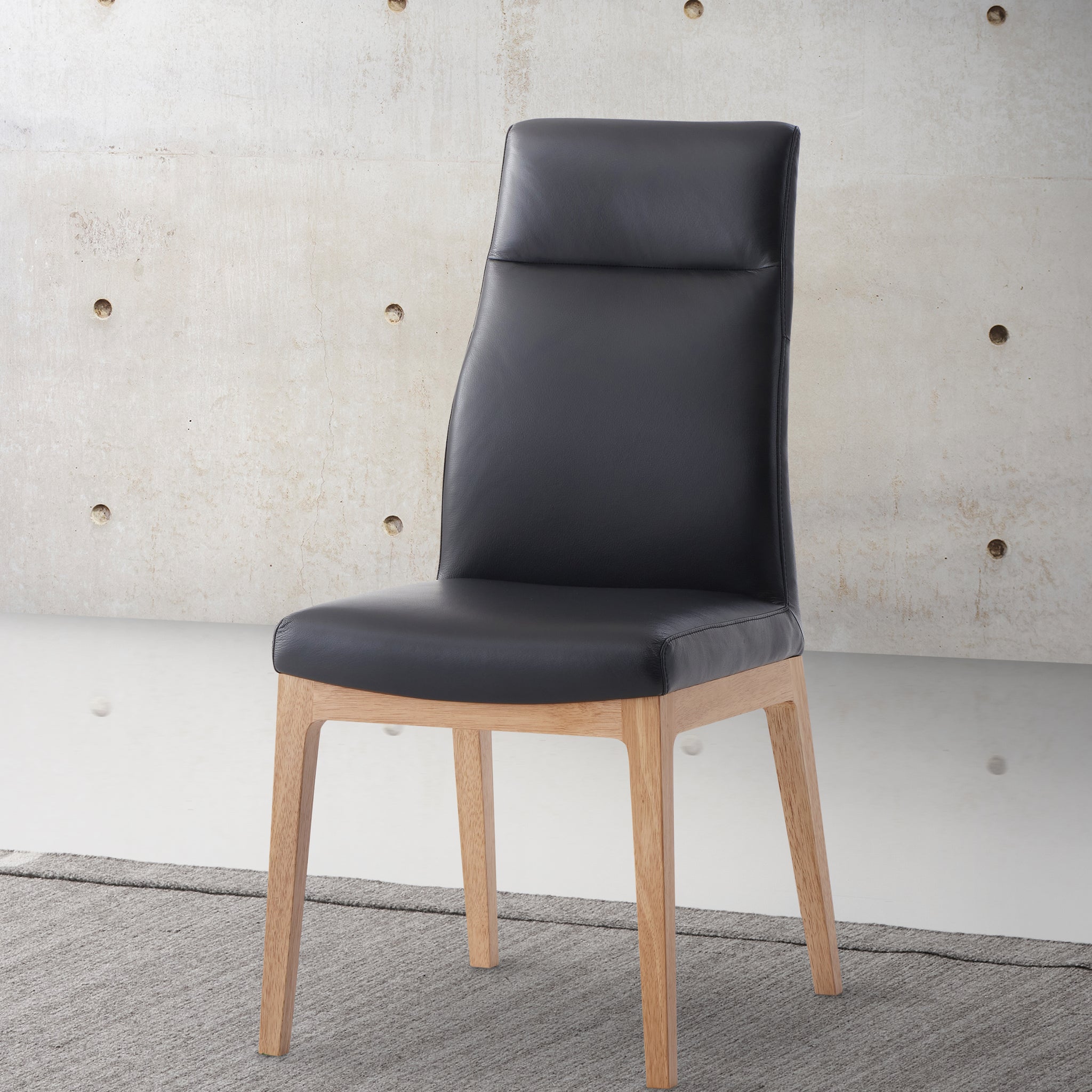Raquan Side Chair Set 2 , Black Leather & Walnut Finish Dn02398 Black Leather