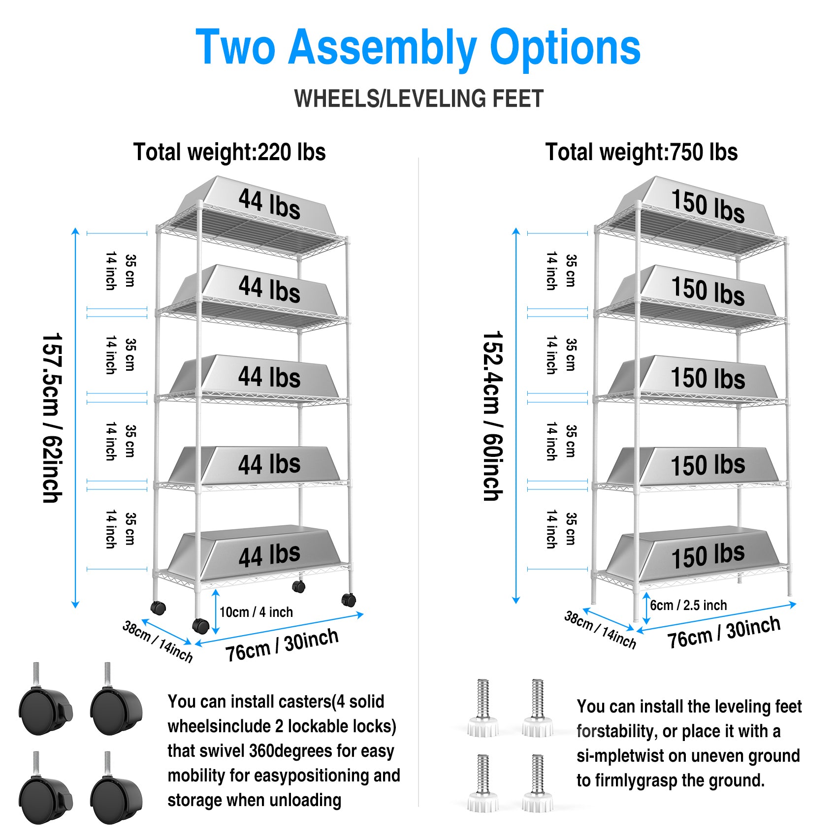 2 Pack 5 Tier Shelf Wire Shelving Unit, Nsf Heavy Duty Wire Shelf Metal Large Storage Shelves Height Adjustable Utility For Garage Kitchen Office Commercial Shelving Steel Layer Shelf White White Iron Plastic