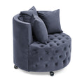 Velvet Upholstered Swivel Chair For Living Room, With Button Tufted Design And Movable Wheels, Including 3 Pillows, Grey Grey Foam
