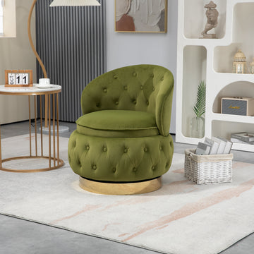 360 Degree Swivel Cuddle Barrel Accent Storage Chairs, Round Armchairs With Wide Upholstered, Fluffy Velvet Fabric Chair For Living Room, Bedroom, Office, Waiting Rooms Olive Green Primary Living Space Foam Velvet