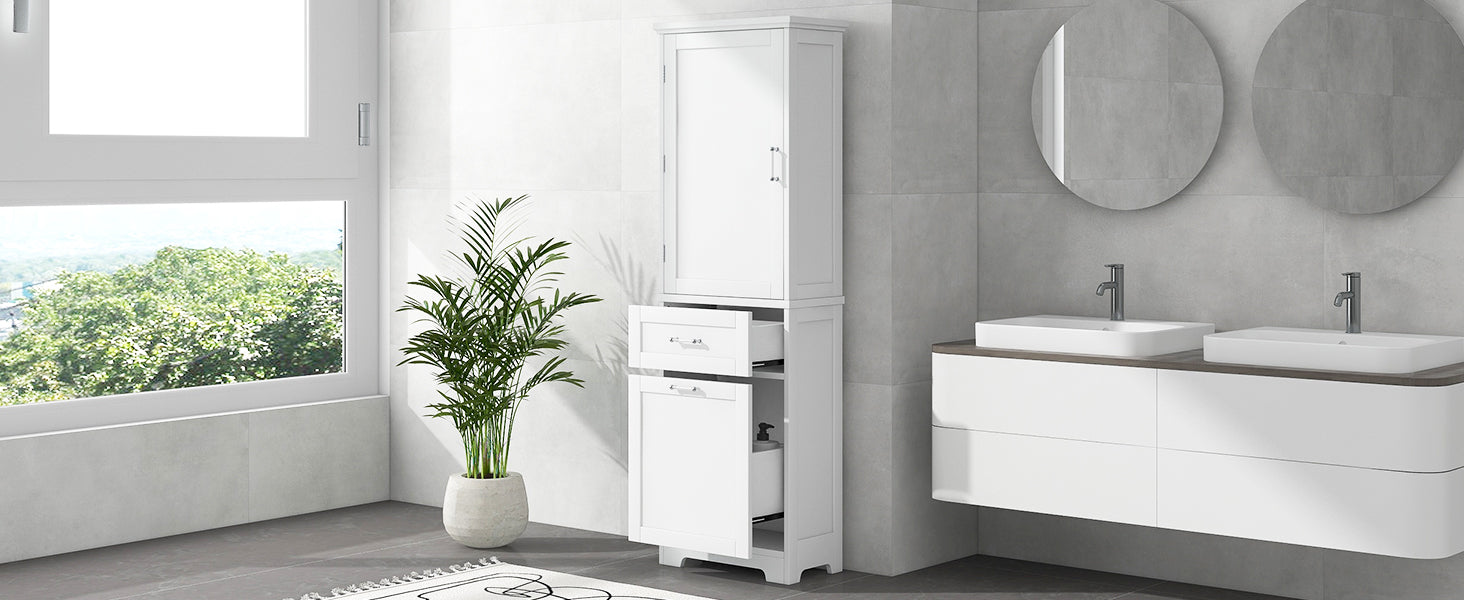 Tall Bathroom Storage Cabinet, Freestanding Storage Cabinet With Two Different Size Drawers And Adjustable Shelf, Mdf Board With Painted Finish, White Old Sku:Wf312730Aak White Mdf