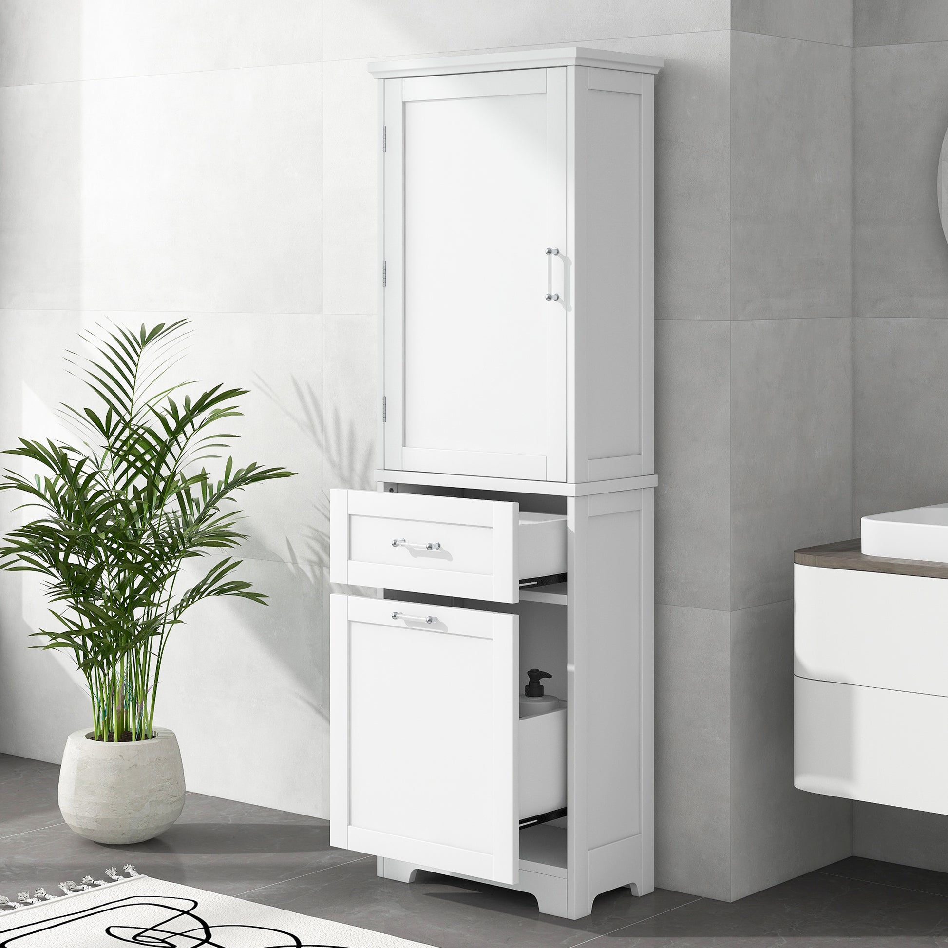 Tall Bathroom Storage Cabinet, Freestanding Storage Cabinet With Two Different Size Drawers And Adjustable Shelf, Mdf Board With Painted Finish, White Old Sku:Wf312730Aak White Mdf