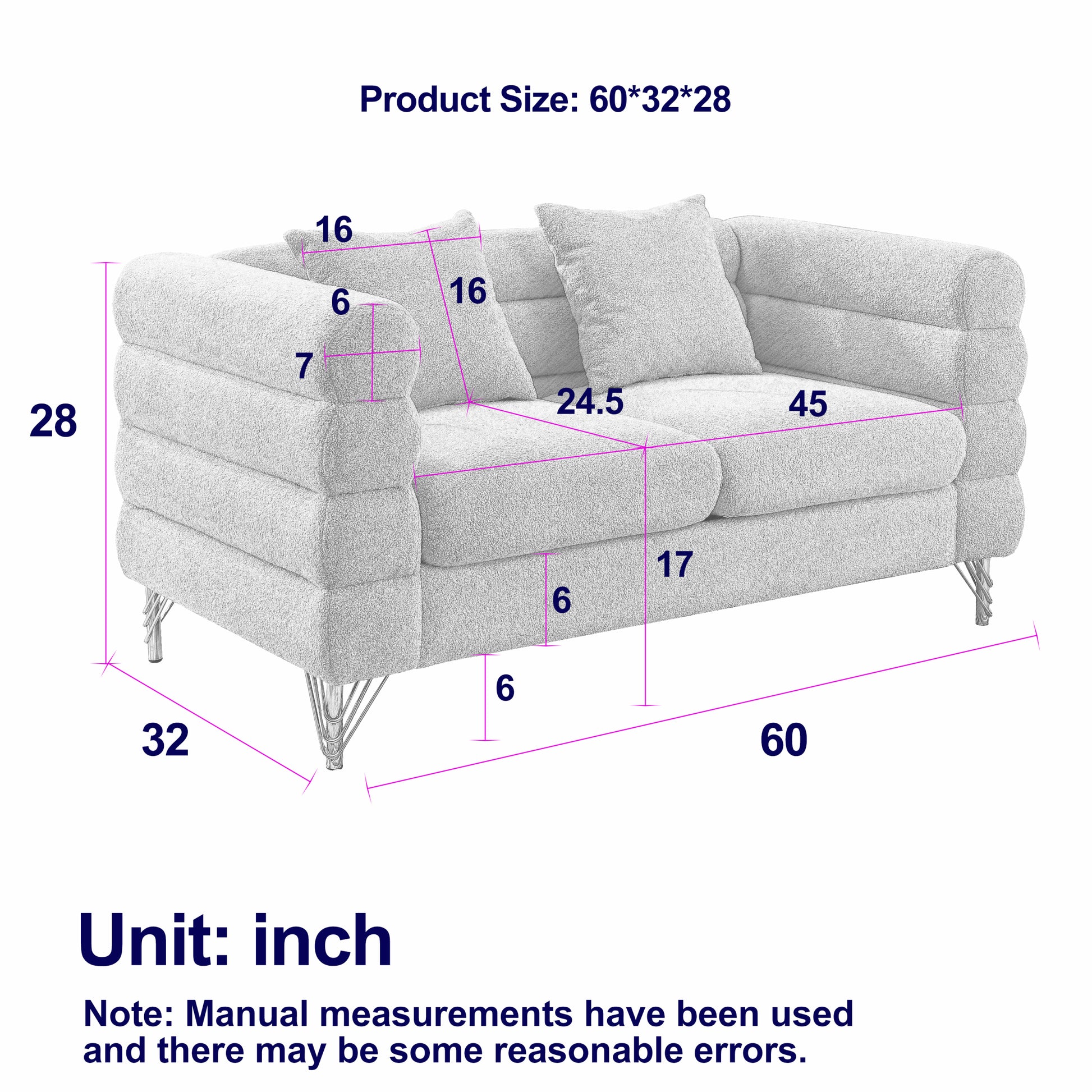 60Inch Oversized 2 Seater Sectional Sofa, Living Room Comfort Fabric Sectional Sofa Deep Seating Sectional Sofa, Soft Sitting With 2 Pillows For Living Room, Bedroom, Office, Black Teddy W834S00030 Black Primary Living Space American Design Foam Fabric 2