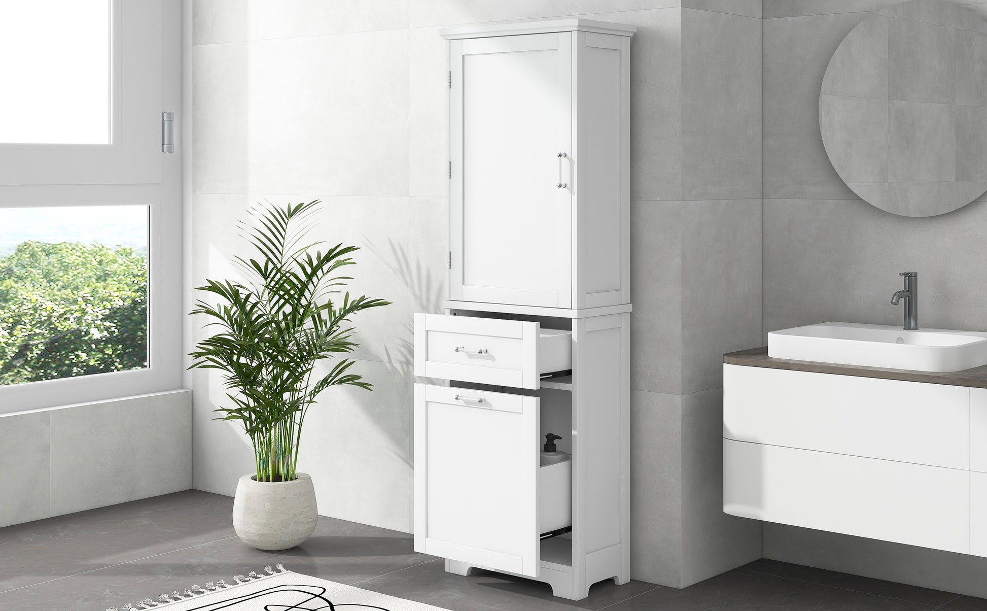 Tall Bathroom Storage Cabinet, Freestanding Storage Cabinet With Two Different Size Drawers And Adjustable Shelf, Mdf Board With Painted Finish, White Old Sku:Wf312730Aak White Mdf