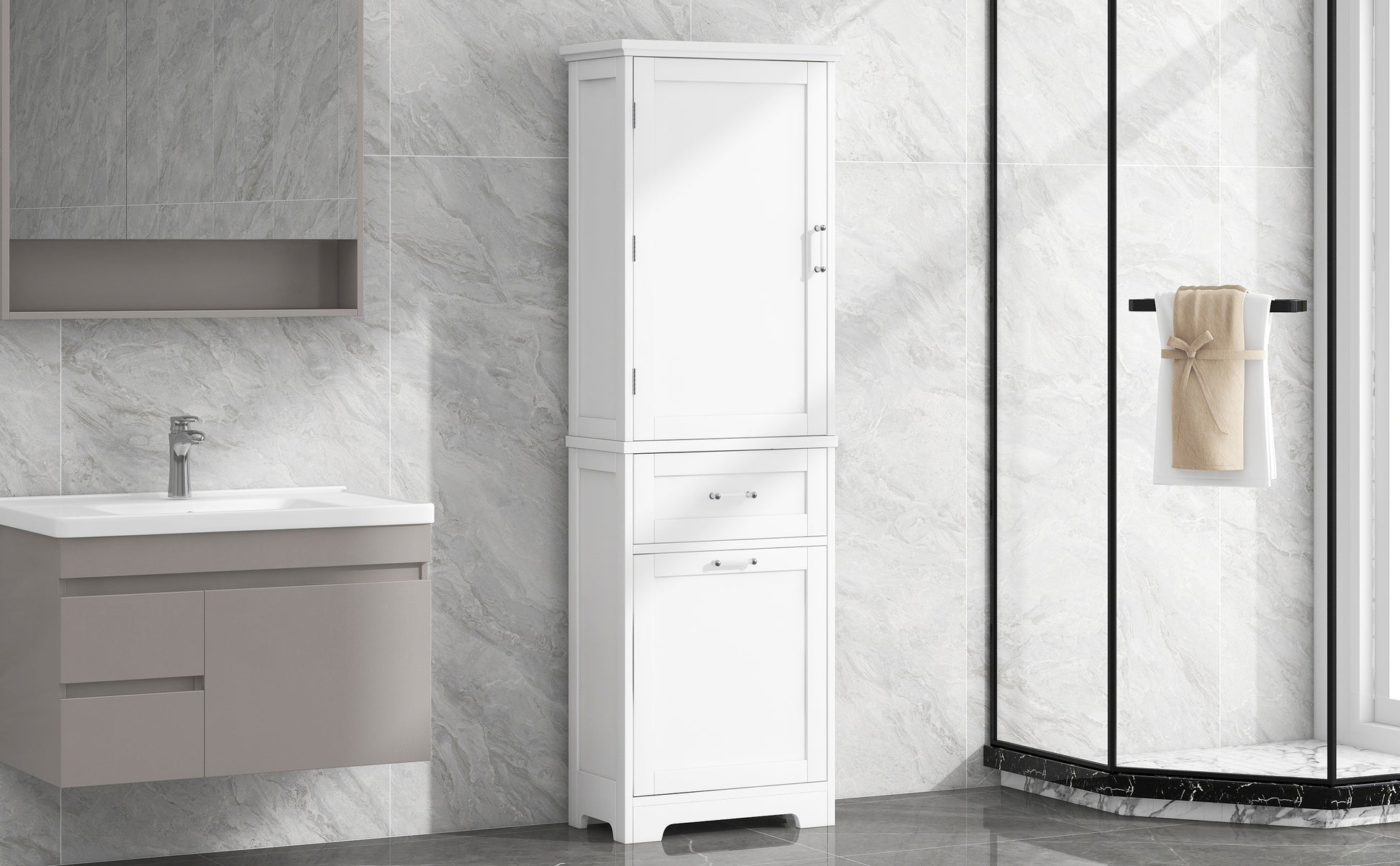 Tall Bathroom Storage Cabinet, Freestanding Storage Cabinet With Two Different Size Drawers And Adjustable Shelf, Mdf Board With Painted Finish, White Old Sku:Wf312730Aak White Mdf