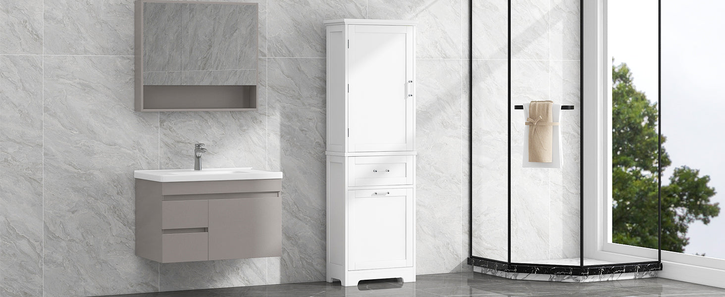 Tall Bathroom Storage Cabinet, Freestanding Storage Cabinet With Two Different Size Drawers And Adjustable Shelf, Mdf Board With Painted Finish, White Old Sku:Wf312730Aak White Mdf