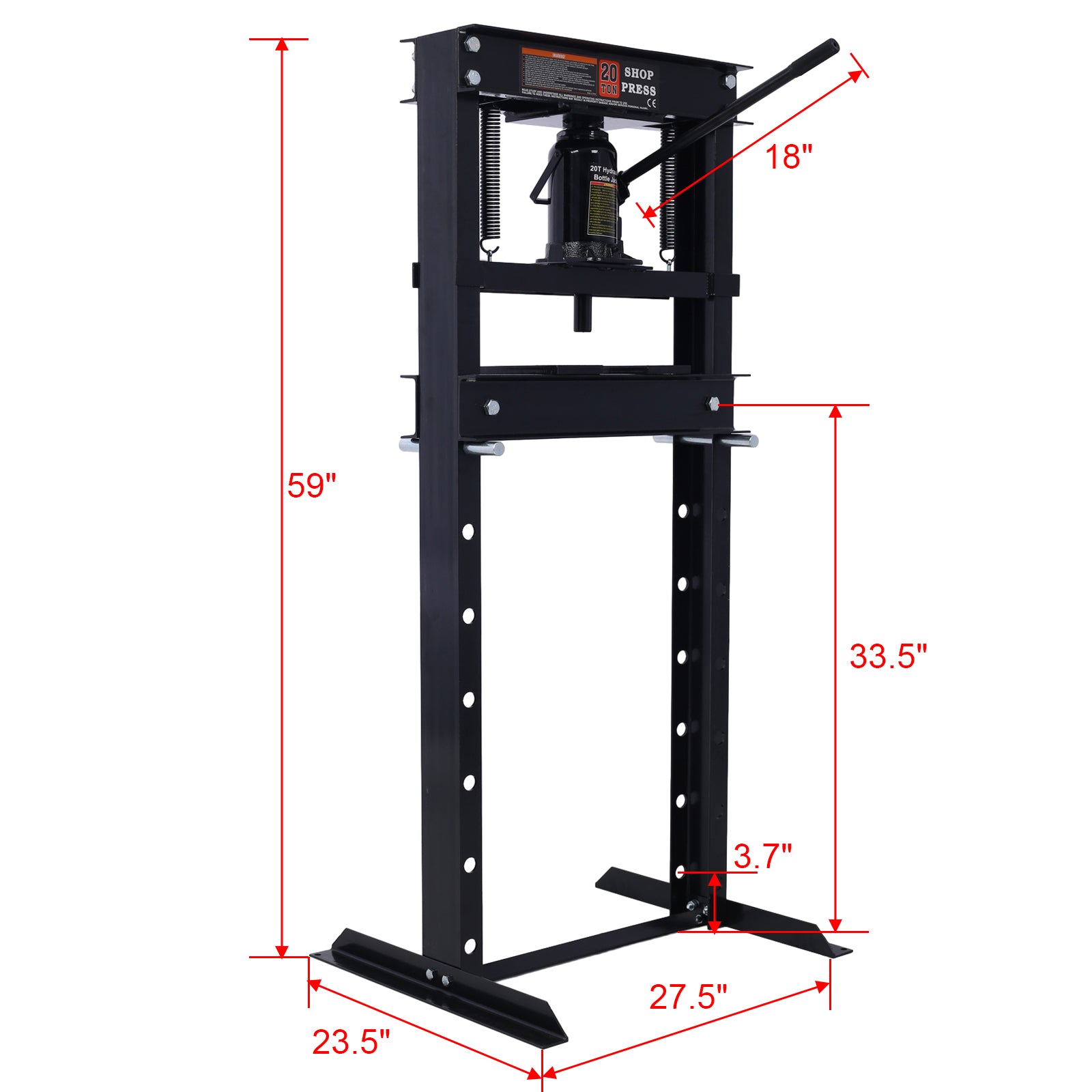 20 Ton Bottle Jack Shop Press, Bend, Straighten, Or Press Parts, Install Bearings, U Joints, Bushings, Ball Joints, And Pulleys,Black Black Steel