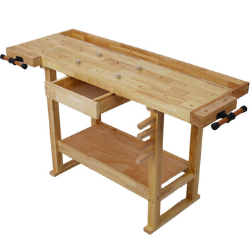 55 Inch Wood Workbench Wooden Workbench For Garage Workshop And Home Natural Rubber Wood