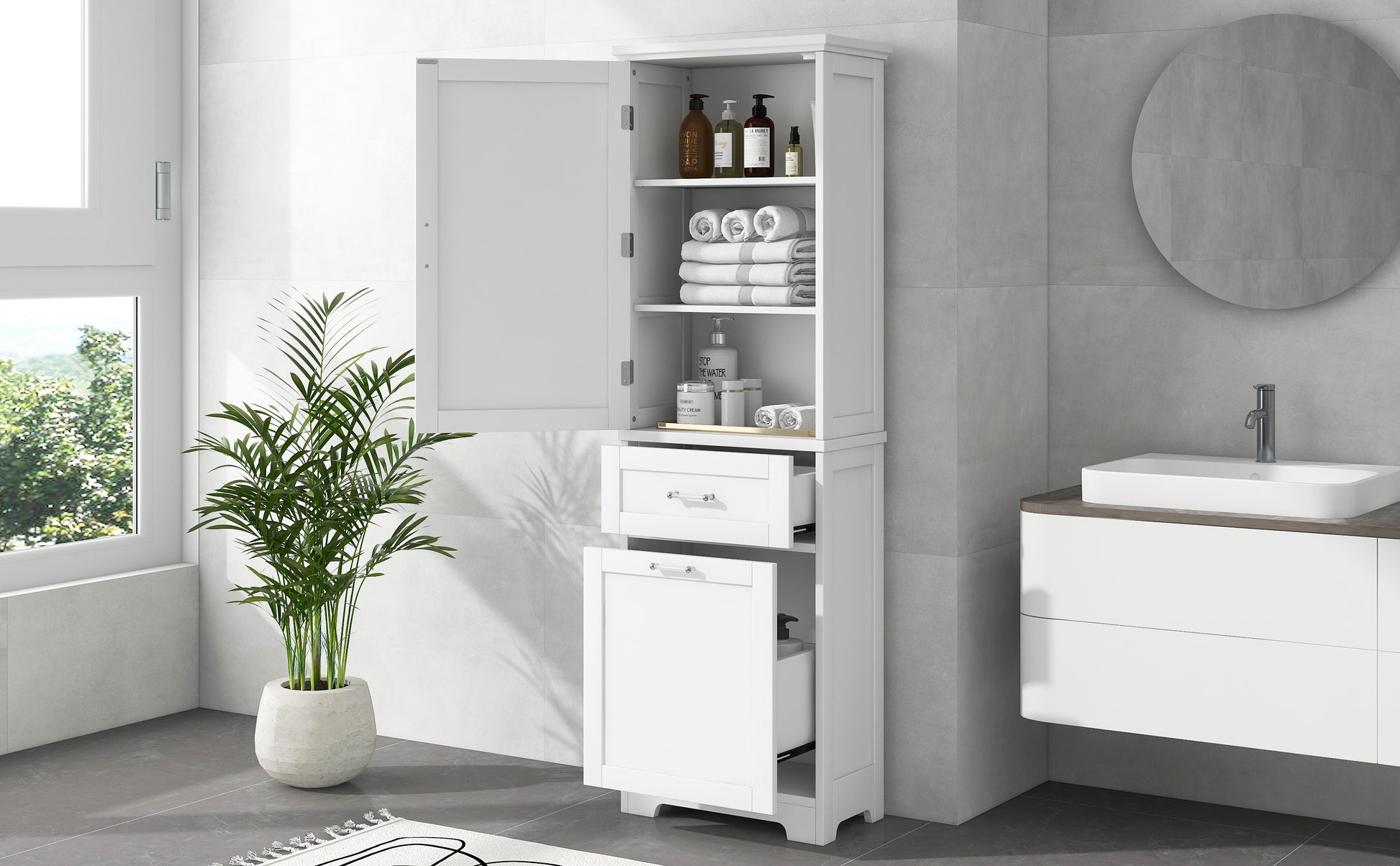 Tall Bathroom Storage Cabinet, Freestanding Storage Cabinet With Two Different Size Drawers And Adjustable Shelf, Mdf Board With Painted Finish, White Old Sku:Wf312730Aak White Mdf