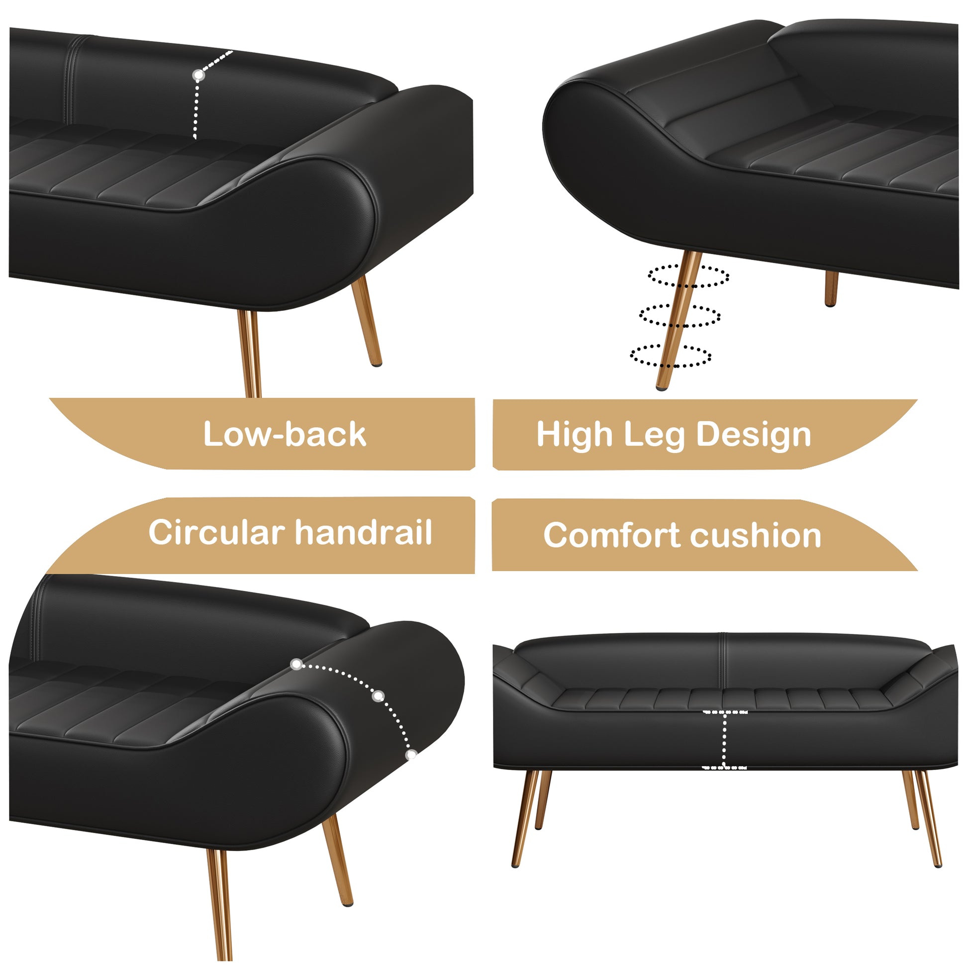 57 Inch Sofa Stool Pvc Fabric Can Be Placed In The Bed Circumference Can Also Be Placed In The Porch Black Polyester Blend