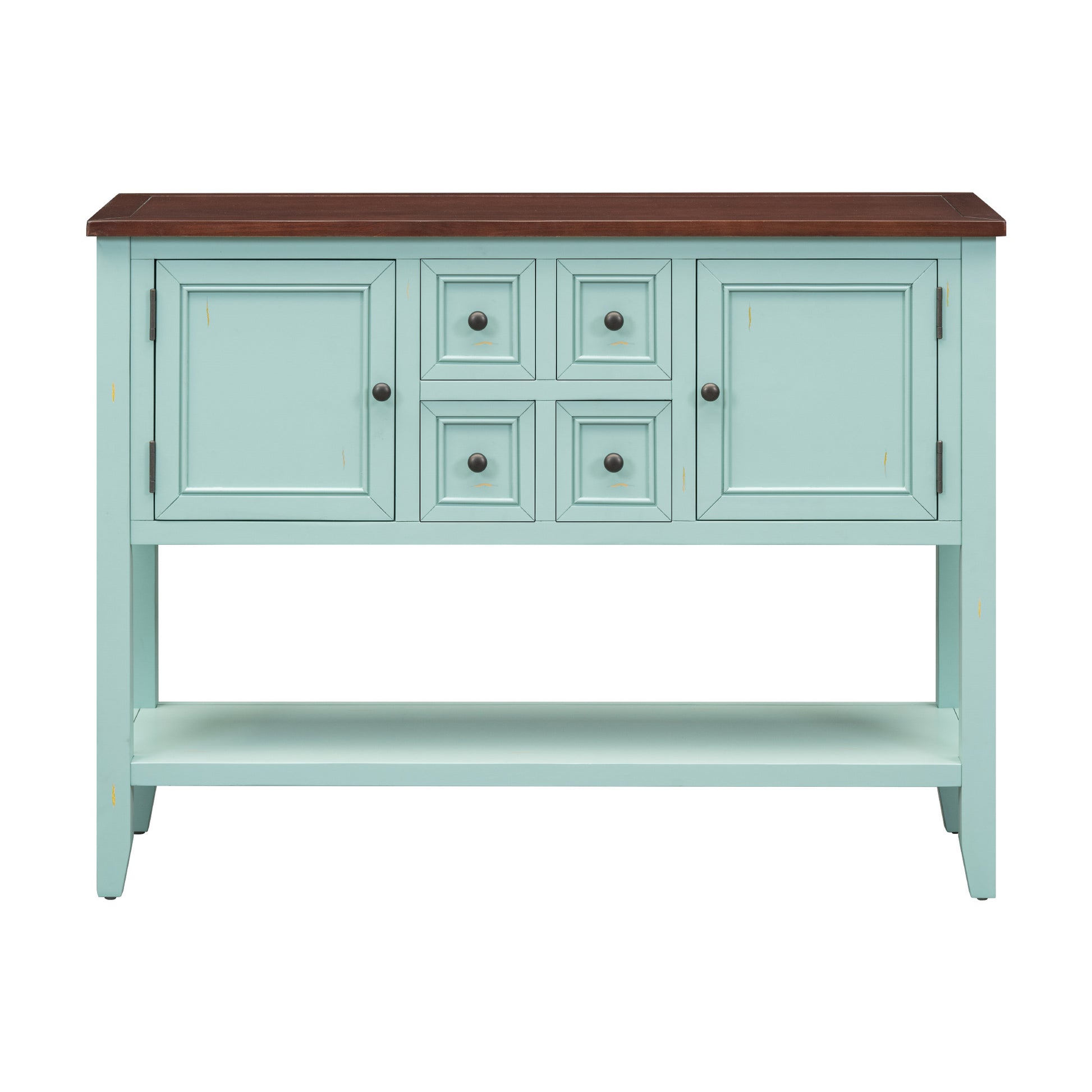 Cambridge Series Large Storage Vintage Console Table With Four Small Drawers And Bottom Shelf For Living Rooms, Entrances And Kitchens Retro Blue, Old Sku: Wf190263Aac Retro Blue Solid Wood Mdf
