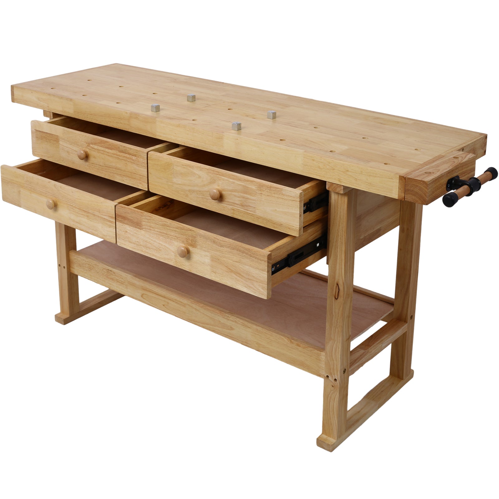 60In Workbench With 4 Drawers Wooden Workbench For Garage Workshop And Home Natural Rubber Wood