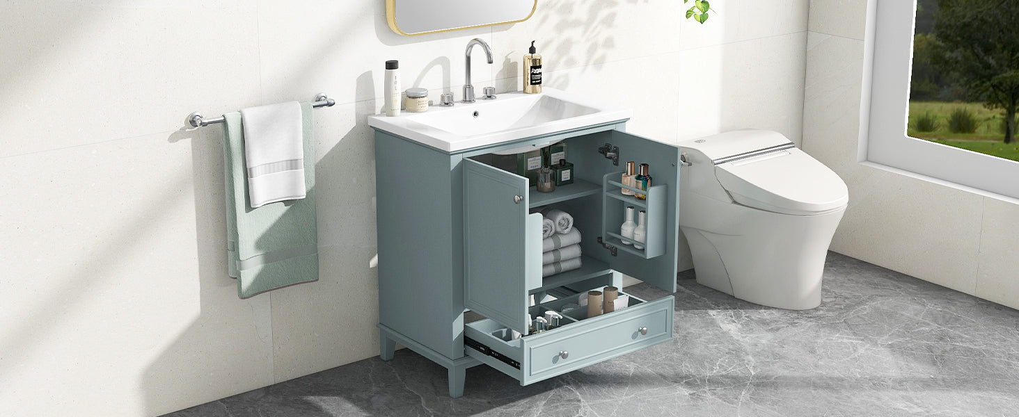 30" Bathroom Vanity With Sink Combo, Multi Functional Bathroom Cabinet With Doors And Drawer, Solid Frame And Mdf Board, Green Old Sku:Sy999606Aac Green Solid Wood Mdf