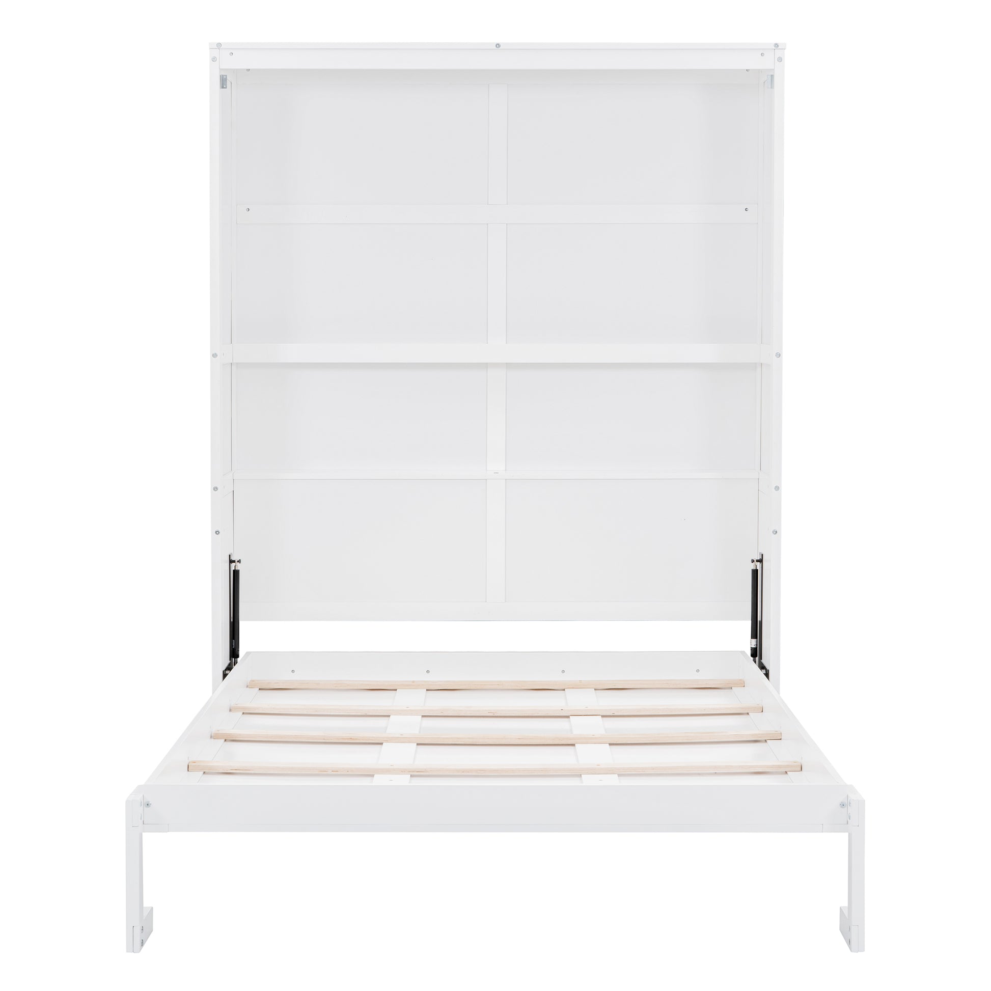 Queen Size Murphy Bed Wall Bed With Shelves,White White Solid Wood Mdf
