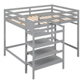 Full Size Loft Bed With Built In Storage Staircase And Hanger For Clothes, Gray Box Spring Not Required Full Gray Wood Bedroom Pine