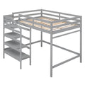 Full Size Loft Bed With Built In Storage Staircase And Hanger For Clothes, Gray Box Spring Not Required Full Gray Wood Bedroom Pine
