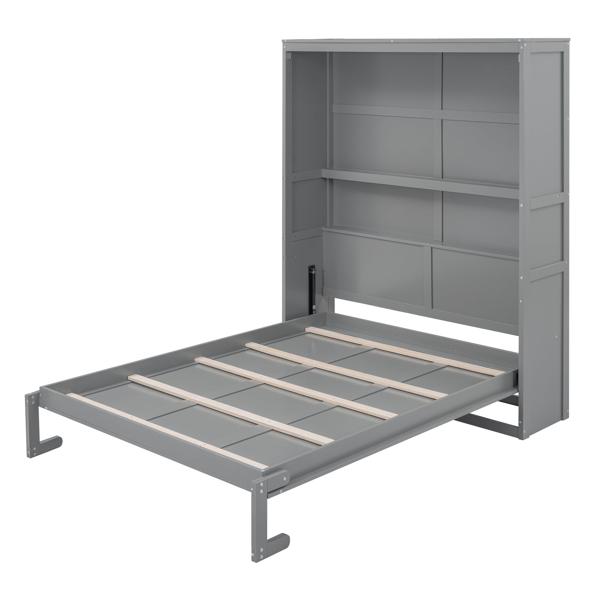 Queen Size Murphy Bed Wall Bed With Shelves,Gray Gray Solid Wood Mdf