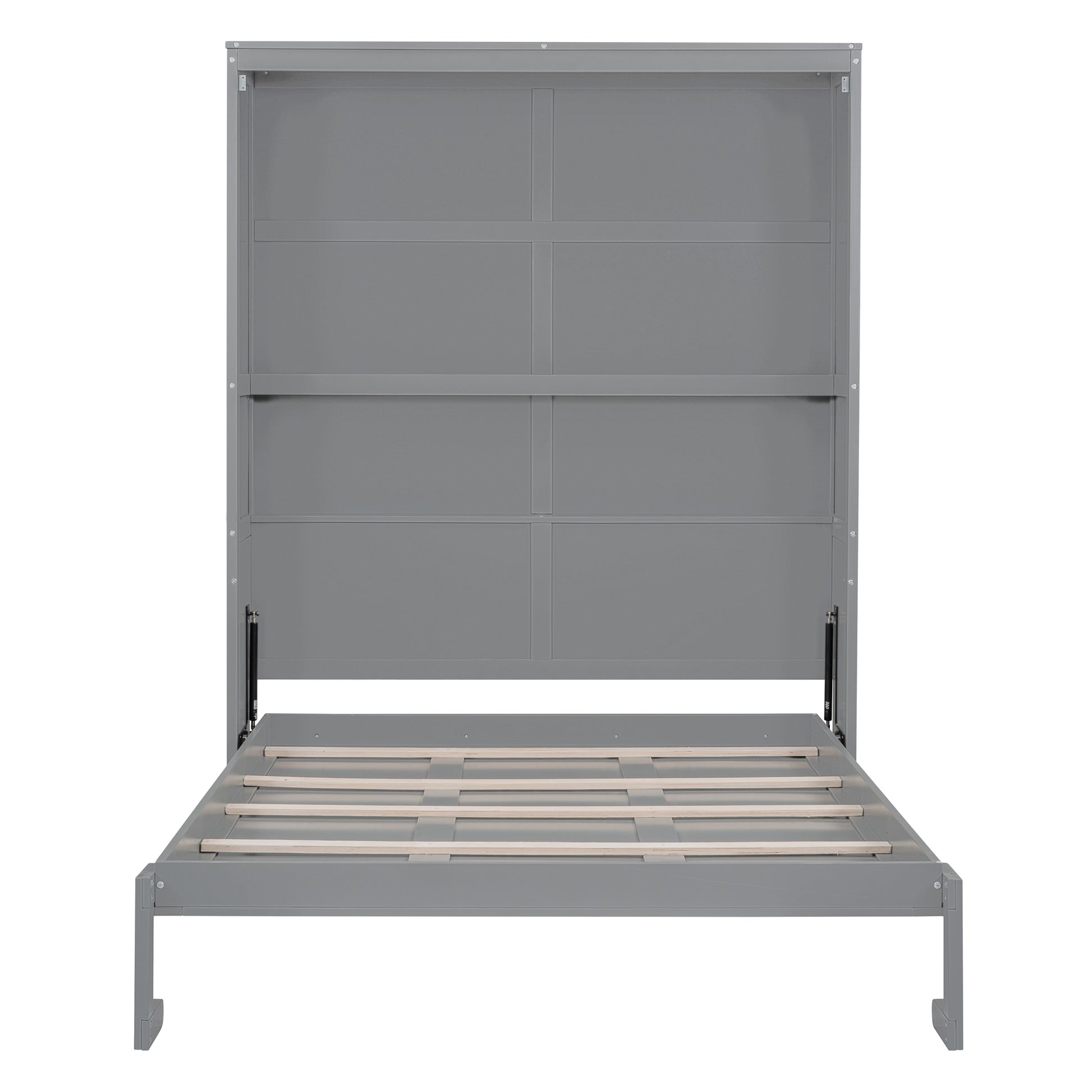 Queen Size Murphy Bed Wall Bed With Shelves,Gray Gray Solid Wood Mdf