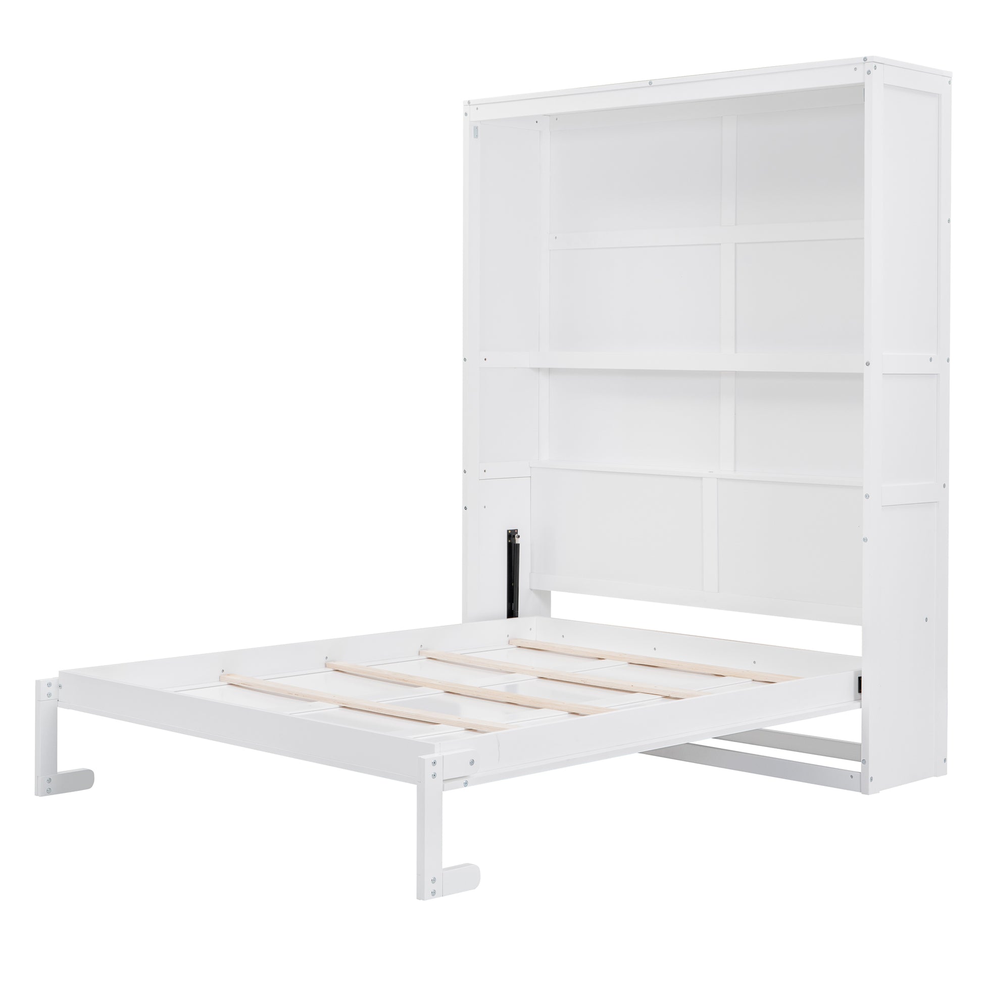 Queen Size Murphy Bed Wall Bed With Shelves,White White Solid Wood Mdf