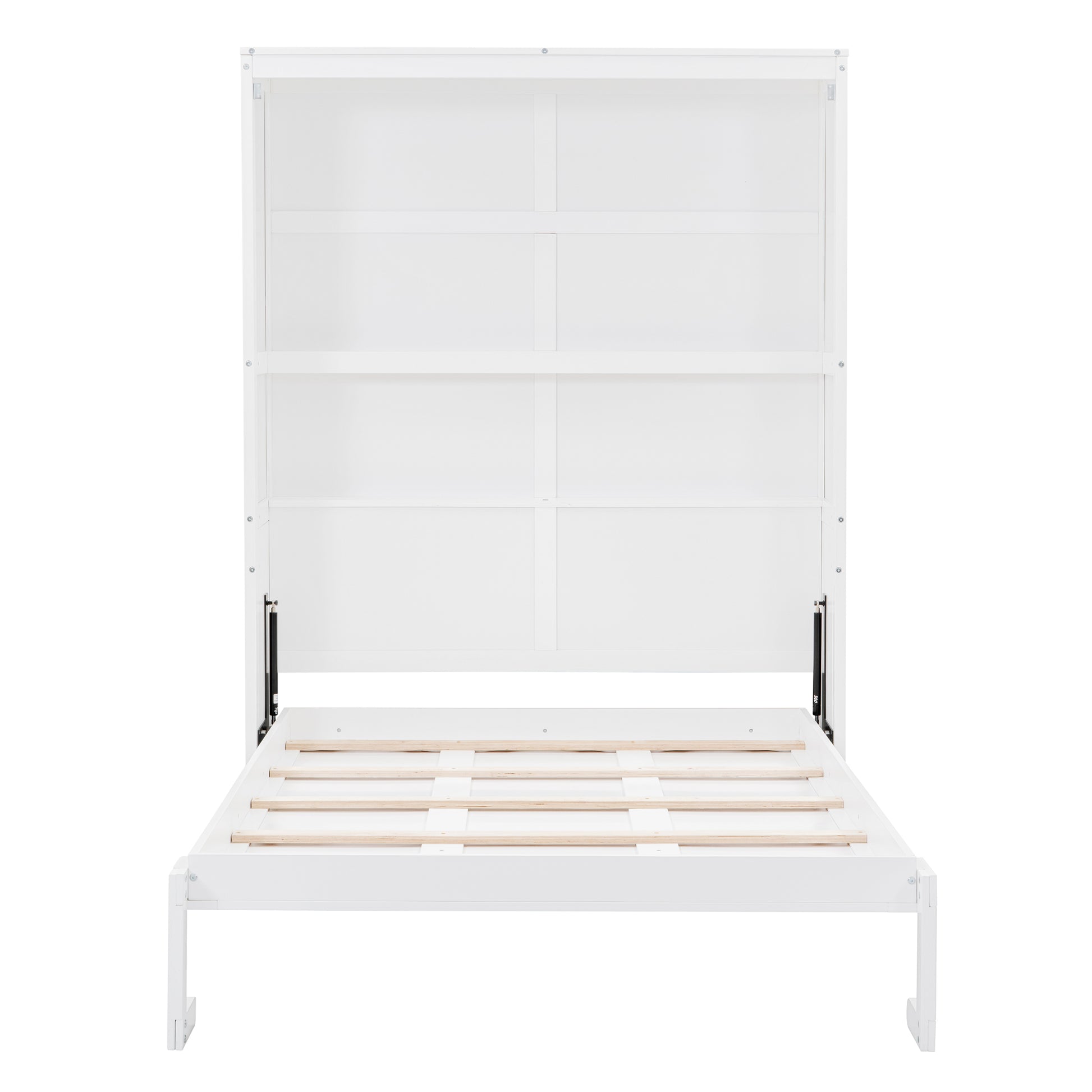 Full Size Murphy Bed Wall Bed With Shelves,White White Solid Wood Mdf