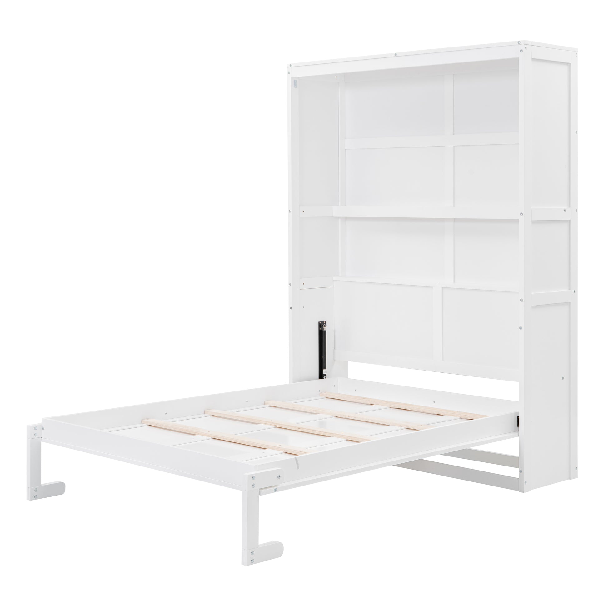 Full Size Murphy Bed Wall Bed With Shelves,White White Solid Wood Mdf