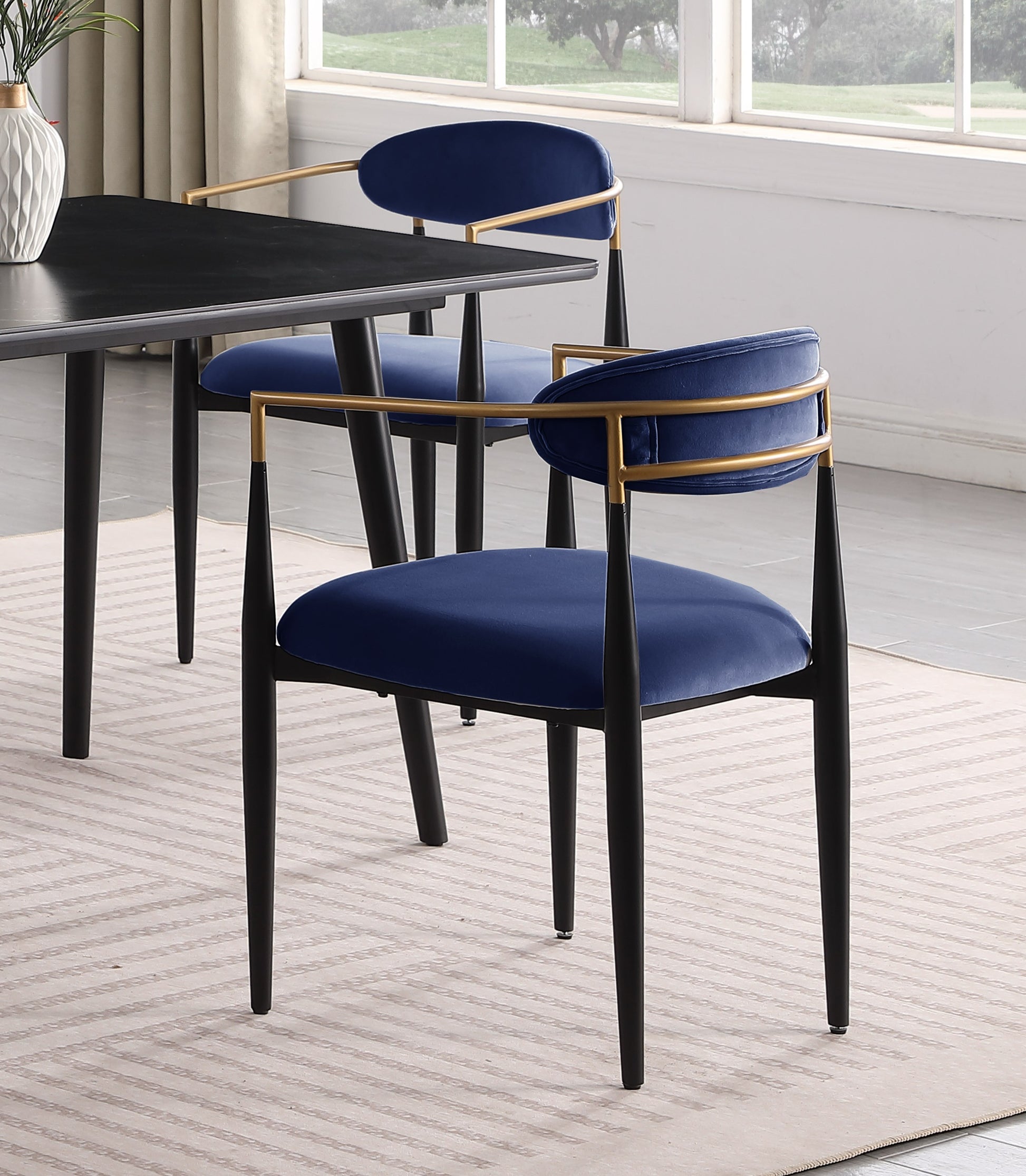 Modern Contemporary 5Pc Dining Set Black Sintered Stone Table And Blue Chairs Fabric Upholstered Stylish Furniture Black Blue Seats 4 Dining Room 60 Inches Contemporary,Modern,Ultra Modern Rectangular Dining Table With Chair Sintered Stone