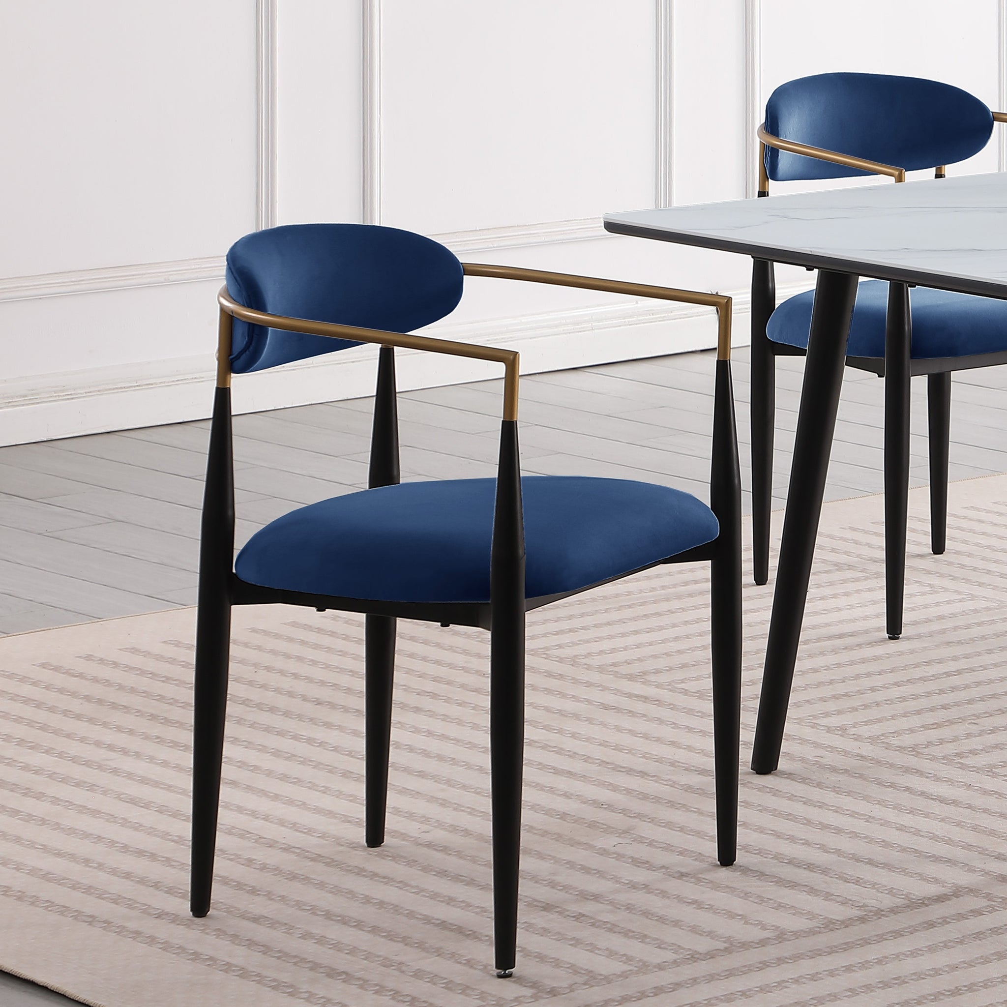 Modern Contemporary 5Pc Dining Set White Sintered Stone Table And Blue Chairs Fabric Upholstered Stylish Furniture White Blue Seats 4 Dining Room 60 Inches Contemporary,Modern,Ultra Modern Rectangular Dining Table With Chair Sintered Stone