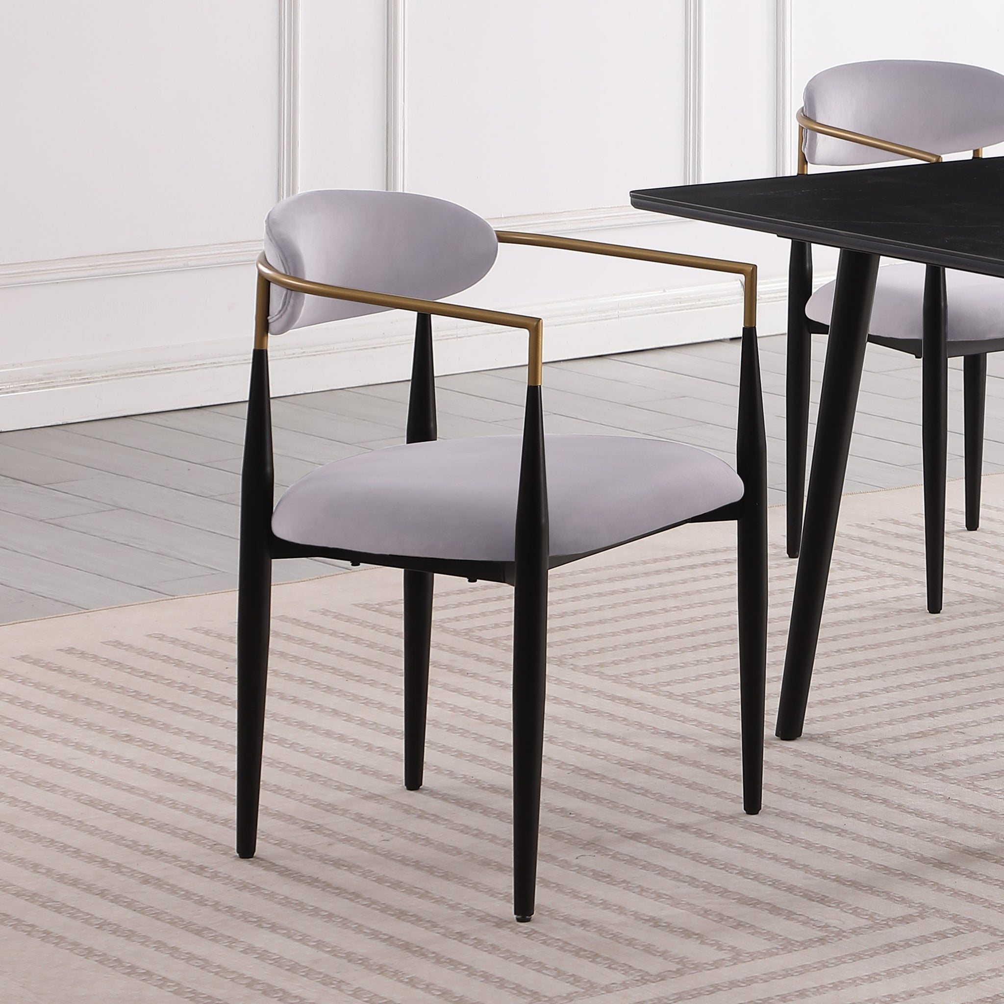 Modern Contemporary 5Pc Dining Set Black Sintered Stone Table And Gray Chairs Fabric Upholstered Stylish Furniture Black Gray Seats 4 Dining Room 60 Inches Contemporary,Modern,Ultra Modern Rectangular Dining Table With Chair Sintered Stone