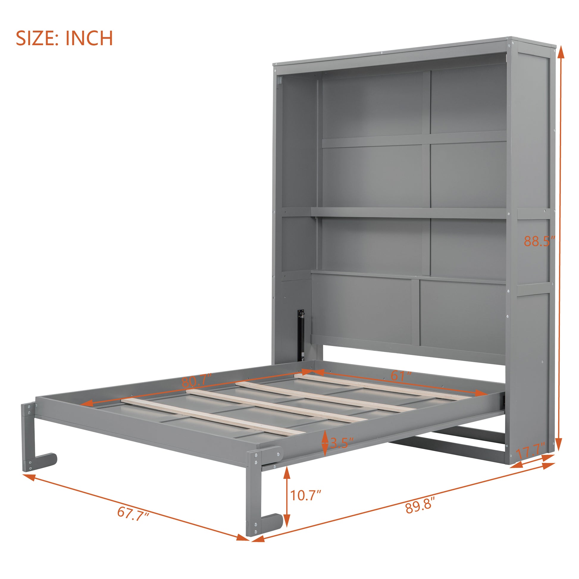 Queen Size Murphy Bed Wall Bed With Shelves,Gray Gray Solid Wood Mdf