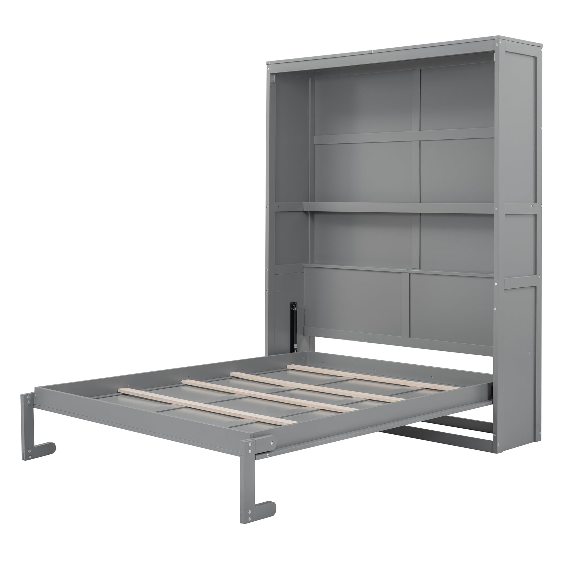 Queen Size Murphy Bed Wall Bed With Shelves,Gray Gray Solid Wood Mdf