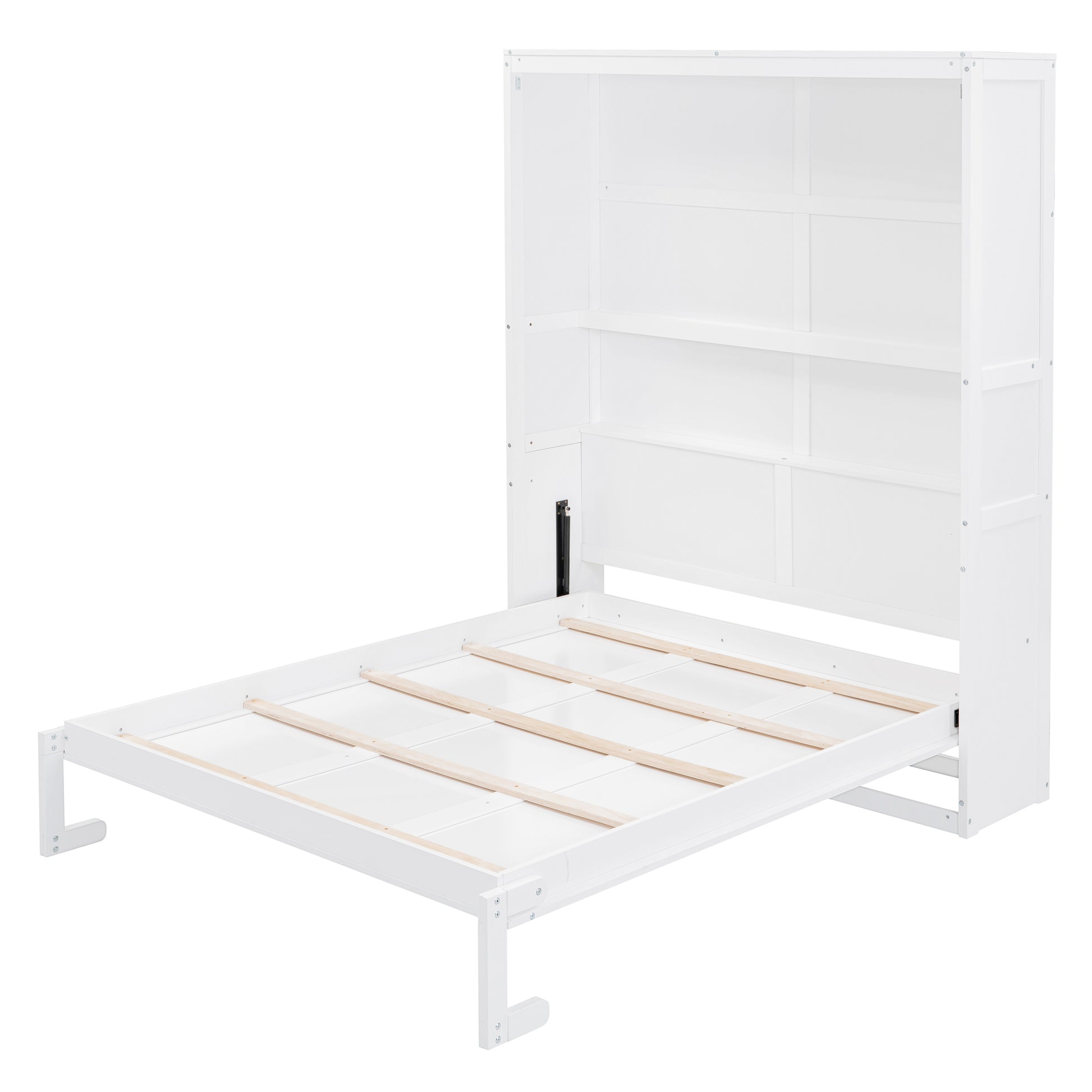 Queen Size Murphy Bed Wall Bed With Shelves,White White Solid Wood Mdf
