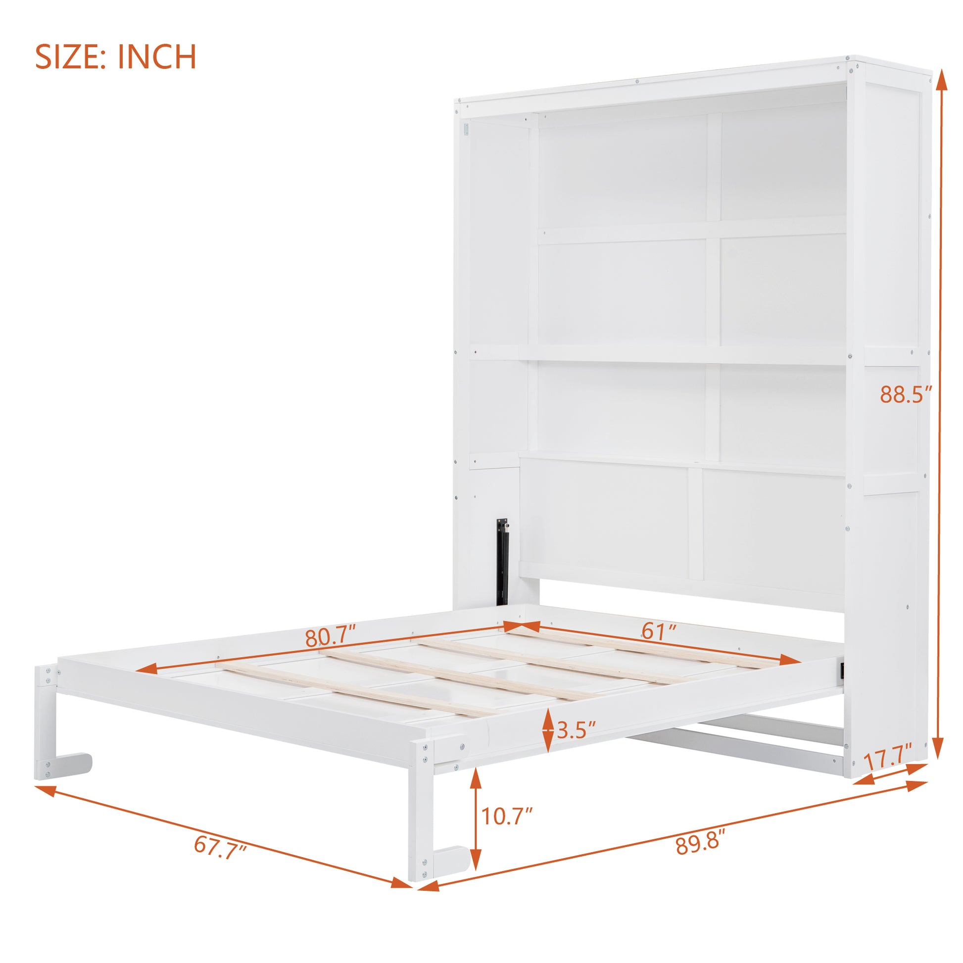 Queen Size Murphy Bed Wall Bed With Shelves,White White Solid Wood Mdf
