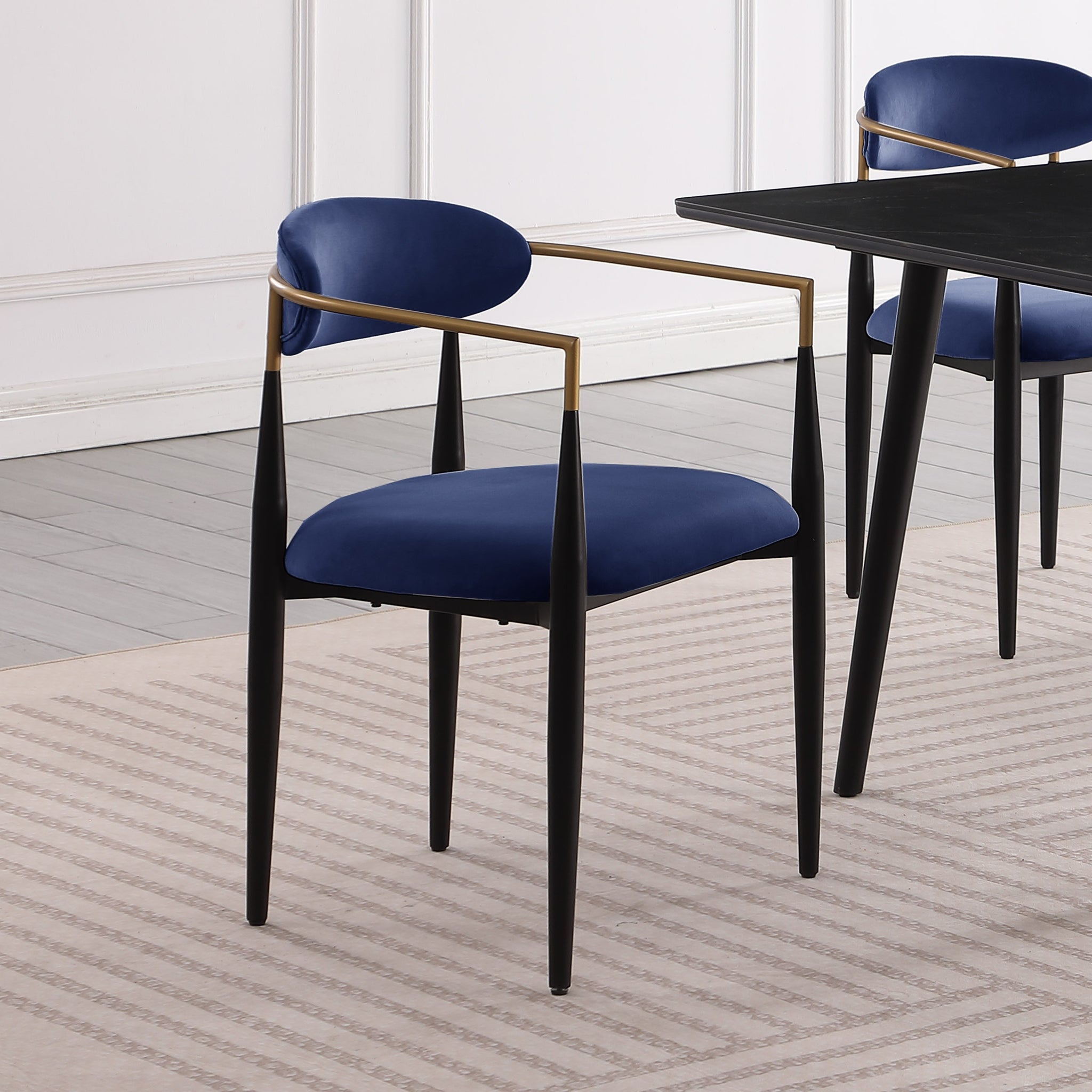 Modern Contemporary 5Pc Dining Set Black Sintered Stone Table And Blue Chairs Fabric Upholstered Stylish Furniture Black Blue Seats 4 Dining Room 60 Inches Contemporary,Modern,Ultra Modern Rectangular Dining Table With Chair Sintered Stone