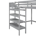 Full Size Loft Bed With Built In Storage Staircase And Hanger For Clothes, Gray Box Spring Not Required Full Gray Wood Bedroom Pine