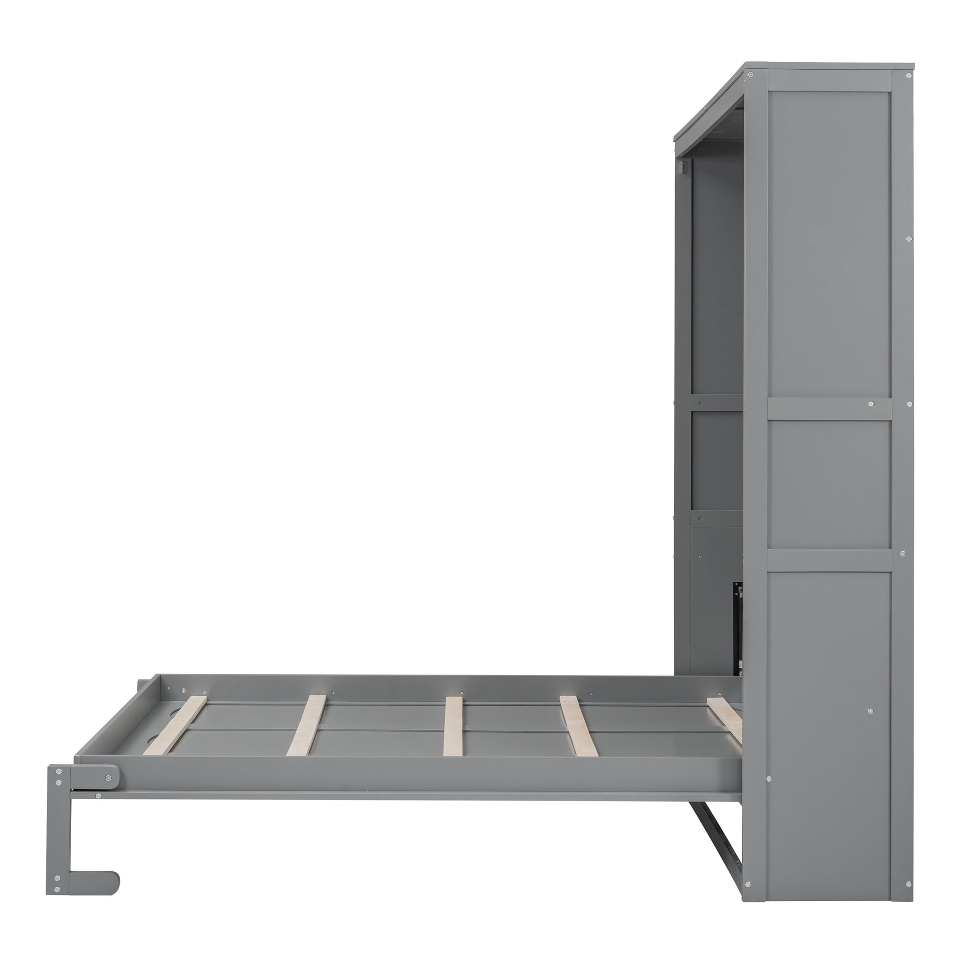 Queen Size Murphy Bed Wall Bed With Shelves,Gray Gray Solid Wood Mdf