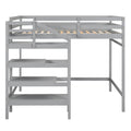 Full Size Loft Bed With Built In Storage Staircase And Hanger For Clothes, Gray Box Spring Not Required Full Gray Wood Bedroom Pine