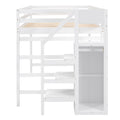 Full Size Loft Bed With Built In Storage Wardrobe And Staircase, White Box Spring Not Required Full White Wood Bedroom Pine