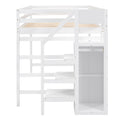 Full Size Loft Bed With Built In Storage Wardrobe And Staircase, White Old Sku:Sm000527Aak Box Spring Not Required Full White Wood Bedroom Pine
