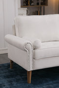Living Room Sofa,3 Seater Sofawith Copper Nail On Arms ,Three Pillow,White White Velvet