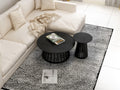 Round Coffee Table Set Of 2, Grille Molding, Suitable For Bedroom, Living Room, Balcony Black Mdf