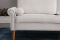 Living Room Sofa,3 Seater Sofawith Copper Nail On Arms ,Three Pillow,White White Velvet
