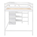 Full Size Loft Bed With Built In Storage Wardrobe And Staircase, White Box Spring Not Required Full White Wood Bedroom Pine