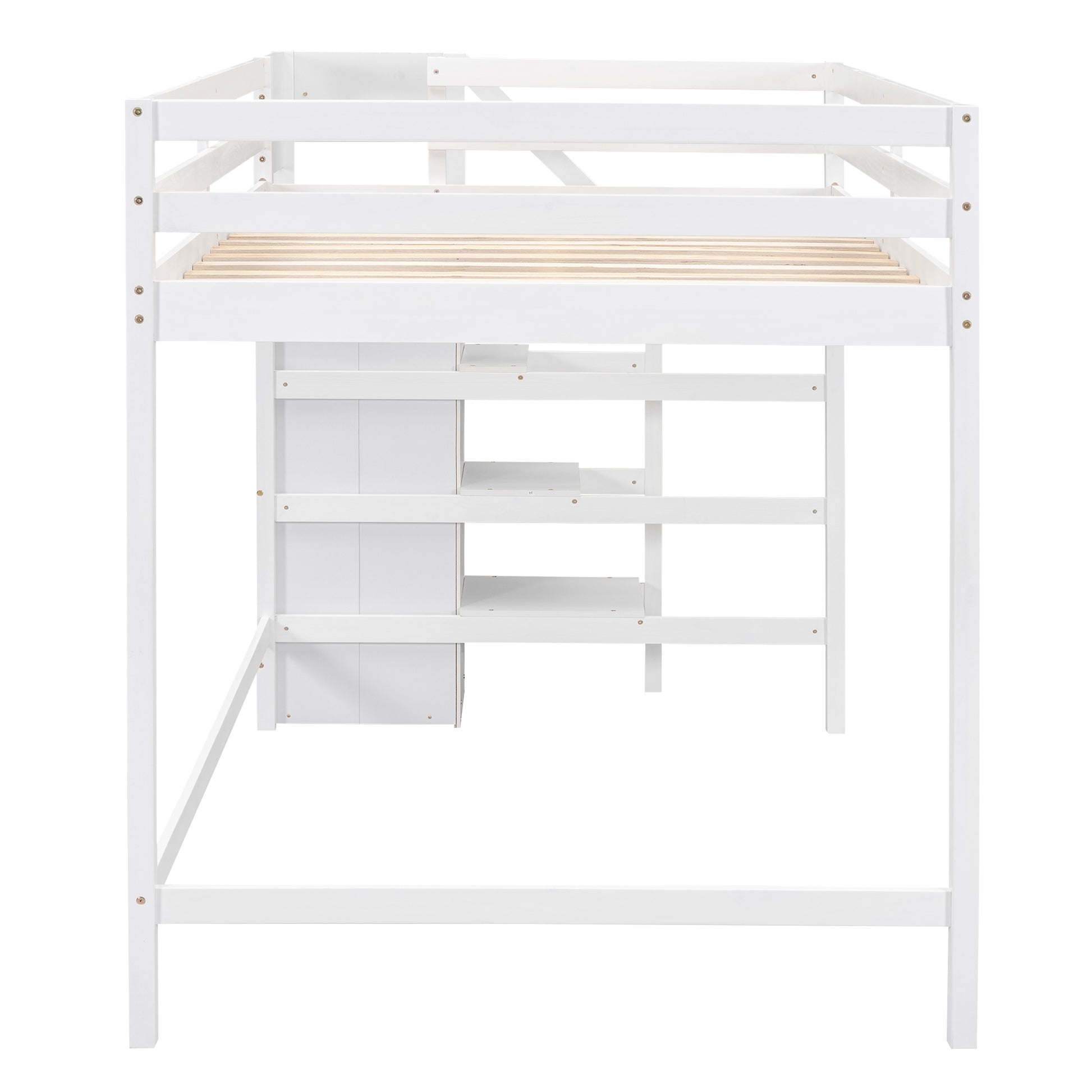 Full Size Loft Bed With Built In Storage Wardrobe And Staircase, White Box Spring Not Required Full White Wood Bedroom Pine