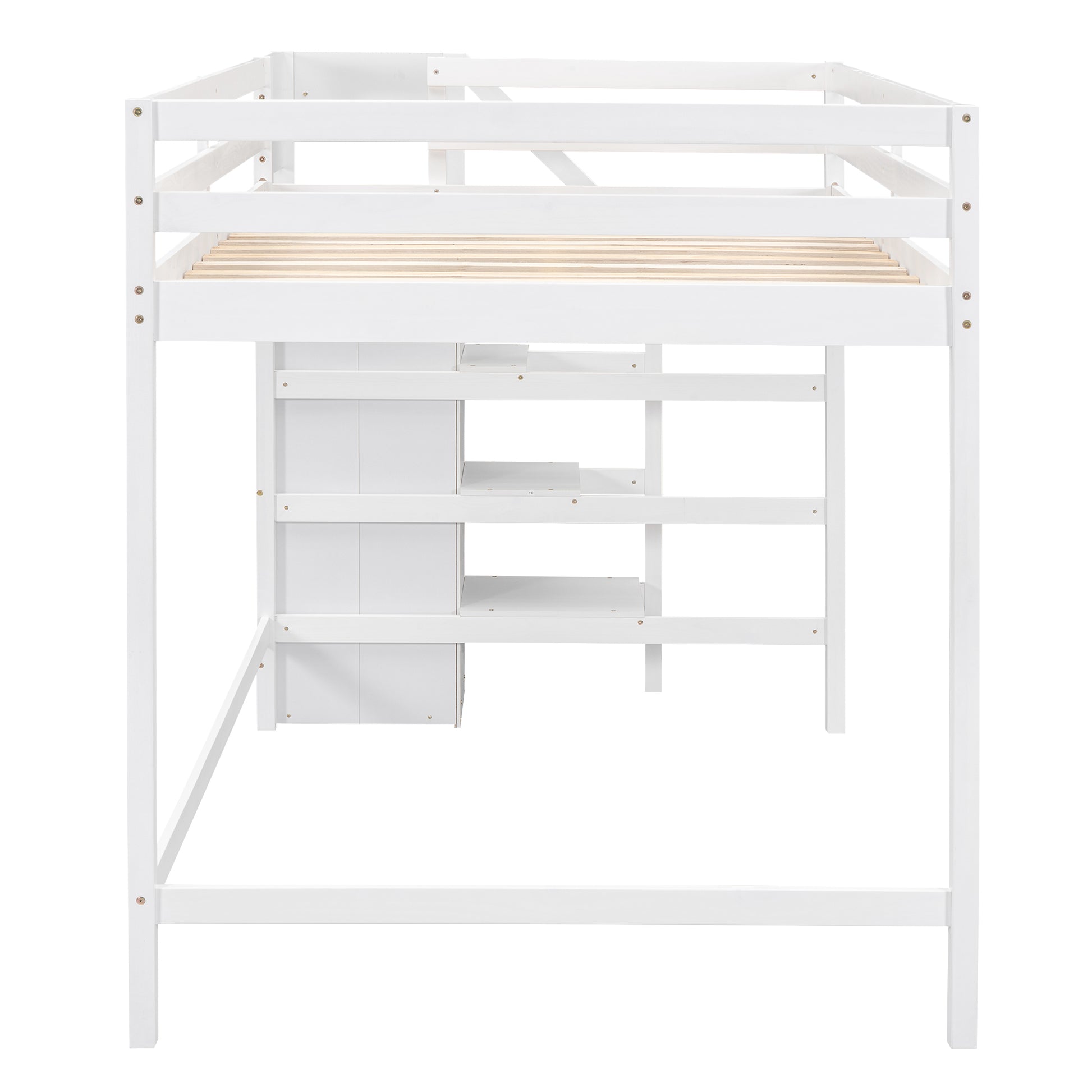 Full Size Loft Bed With Built In Storage Wardrobe And Staircase, White Old Sku:Sm000527Aak Box Spring Not Required Full White Wood Bedroom Pine