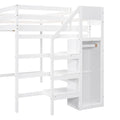 Full Size Loft Bed With Built In Storage Wardrobe And Staircase, White Old Sku:Sm000527Aak Box Spring Not Required Full White Wood Bedroom Pine