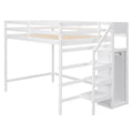 Full Size Loft Bed With Built In Storage Wardrobe And Staircase, White Box Spring Not Required Full White Wood Bedroom Pine